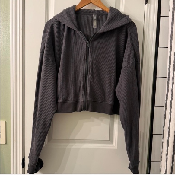 SKIMS Tops - Skims Gray Waffle Cropped Zip Hoodie